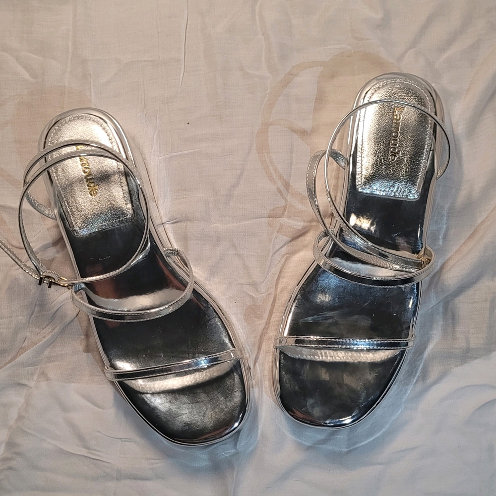 Larroude Silver Metallic Sandals with Straps